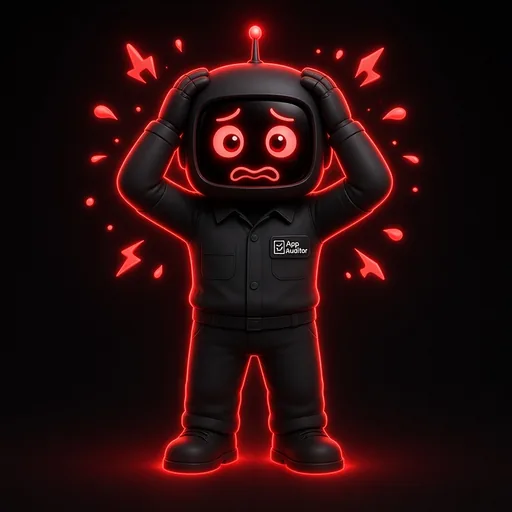 Auditor robot looking alarmed, red glow