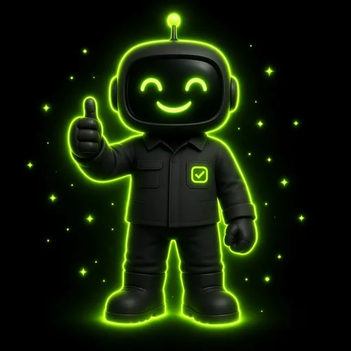 Auditor robot giving a thumbs up, green glow